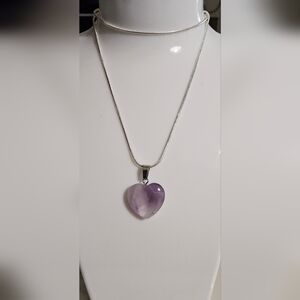 Elegant .925 Silver Pl Amethyst Purple Heart Pendant Necklace Item 001